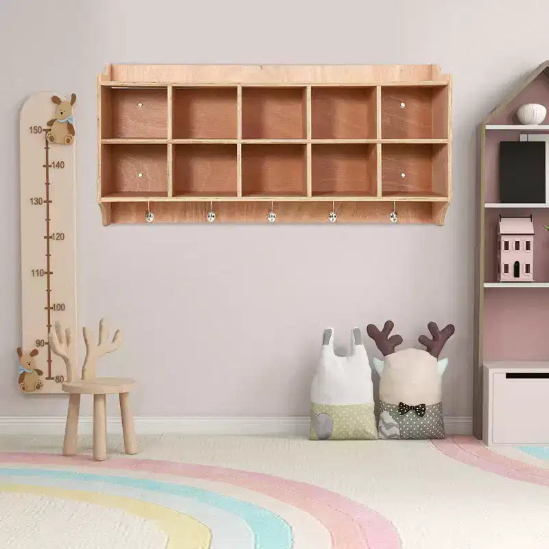 5-Section Classroom Coat Locker, 15 Cubbies with Anti-tip Anchors, Daycare Cubby with 4 Casters, 5 Hooks, 2 Boxes, for Home School Kindergarten