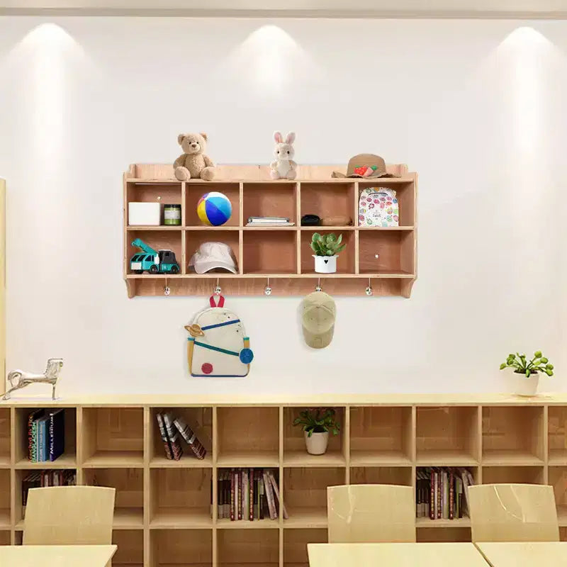 5-Section Classroom Coat Locker, 15 Cubbies with Anti-tip Anchors, Daycare Cubby with 4 Casters, 5 Hooks, 2 Boxes, for Home School Kindergarten