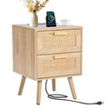 VEVOR Rattan Nightstand, Boho Bedside Table with 2 Drawers, Rattan End Table Nightstand with Solid Wood Legs, Rattan Bedside Table, Natural