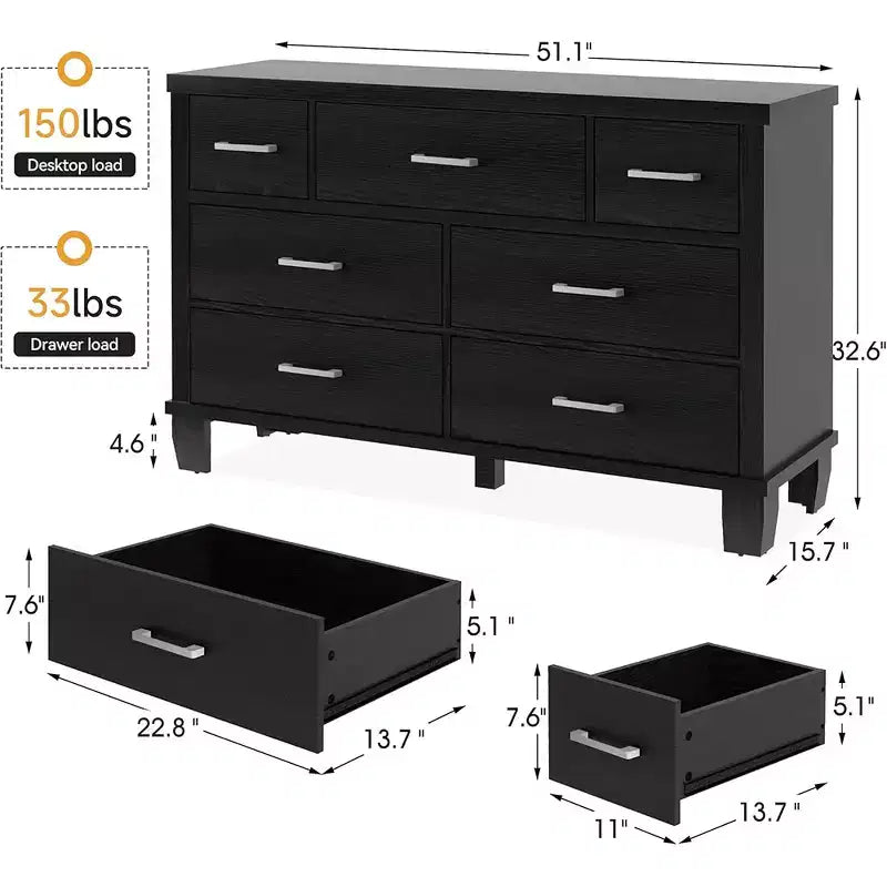 Dresser for Bedroom with 7 Drawers, Modern Chest of Drawers Closet, Wooden Dresser Organizer