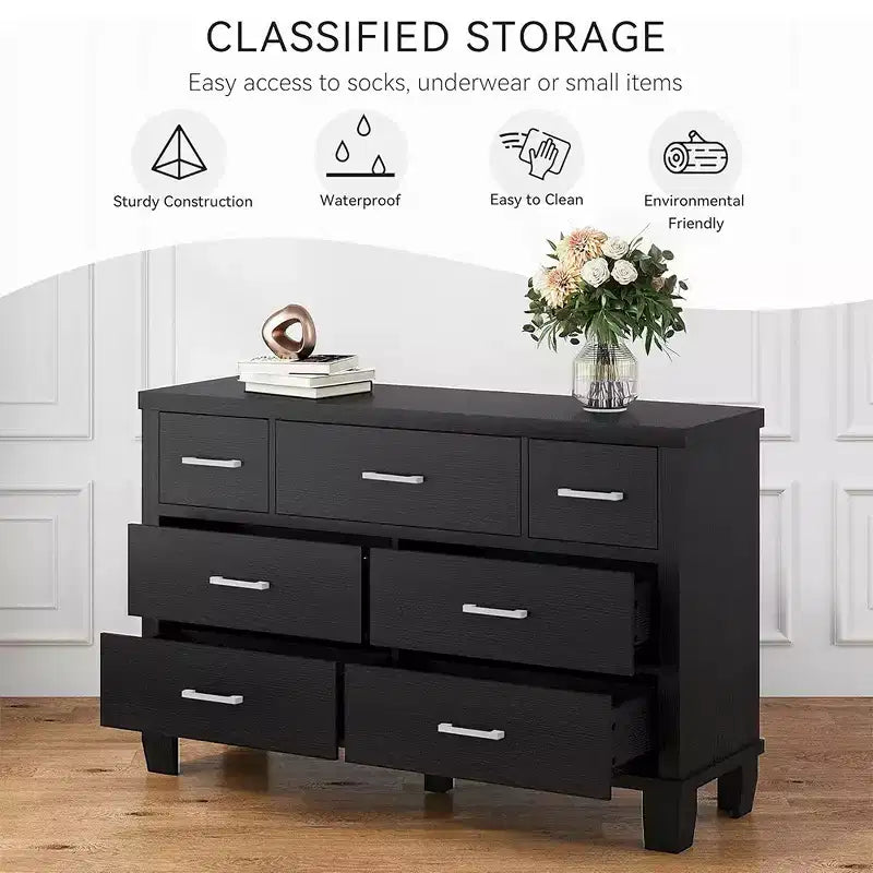 Dresser for Bedroom with 7 Drawers, Modern Chest of Drawers Closet, Wooden Dresser Organizer