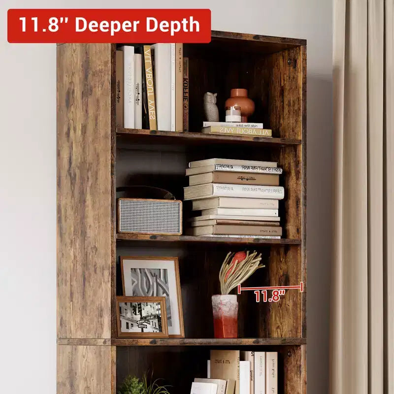 Farmhouse Bookcase with Doors, Display Storage Shelves, Tall Bookshelf Wooden 6 Shelf Bookshelves