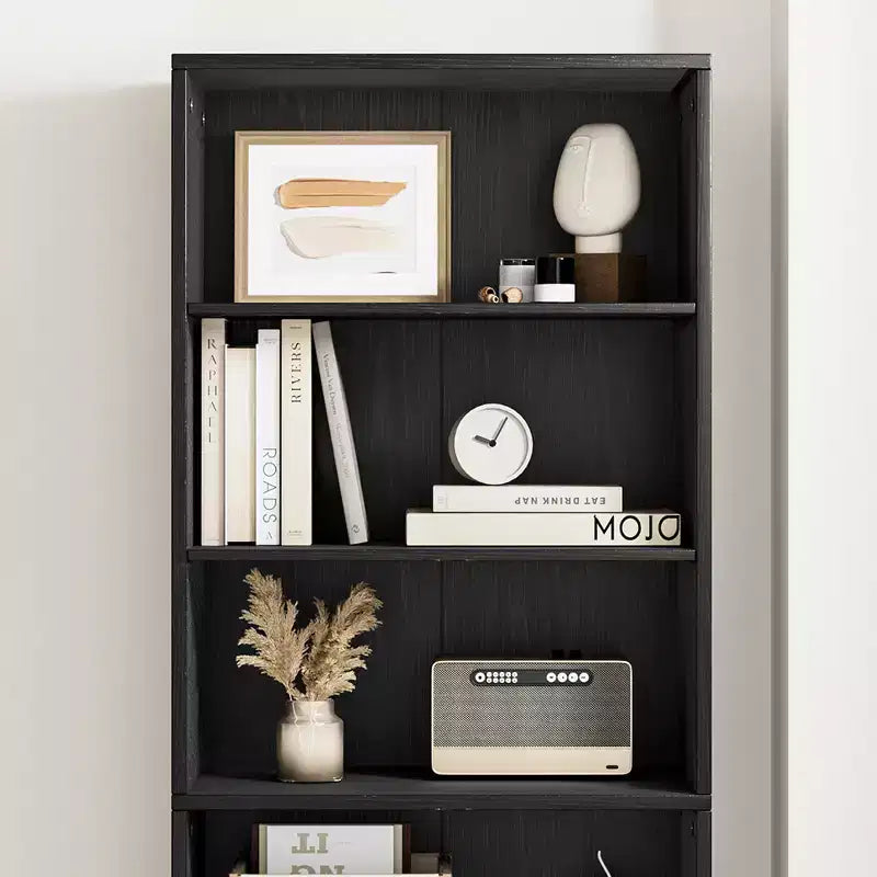 Farmhouse Bookcase with Doors, Display Storage Shelves, Tall Bookshelf Wooden 6 Shelf Bookshelves