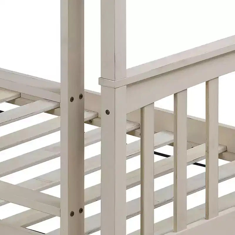 Home Design Ames Twin Over Twin Solid Wood Standard Bunk Bed, Twin Bed Convertible