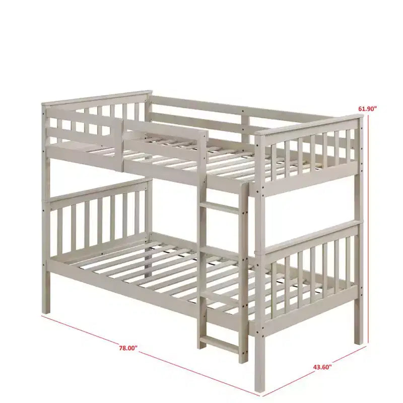 Home Design Ames Twin Over Twin Solid Wood Standard Bunk Bed, Twin Bed Convertible