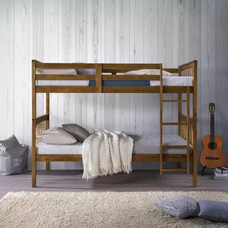 Home Design Ames Twin Over Twin Solid Wood Standard Bunk Bed, Twin Bed Convertible