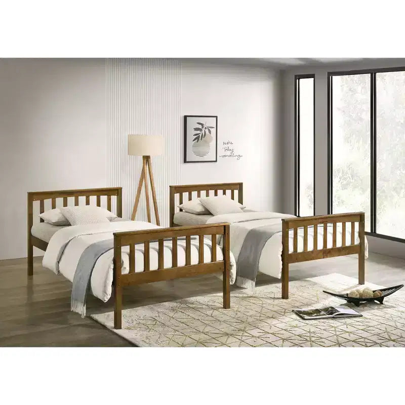 Home Design Ames Twin Over Twin Solid Wood Standard Bunk Bed, Twin Bed Convertible