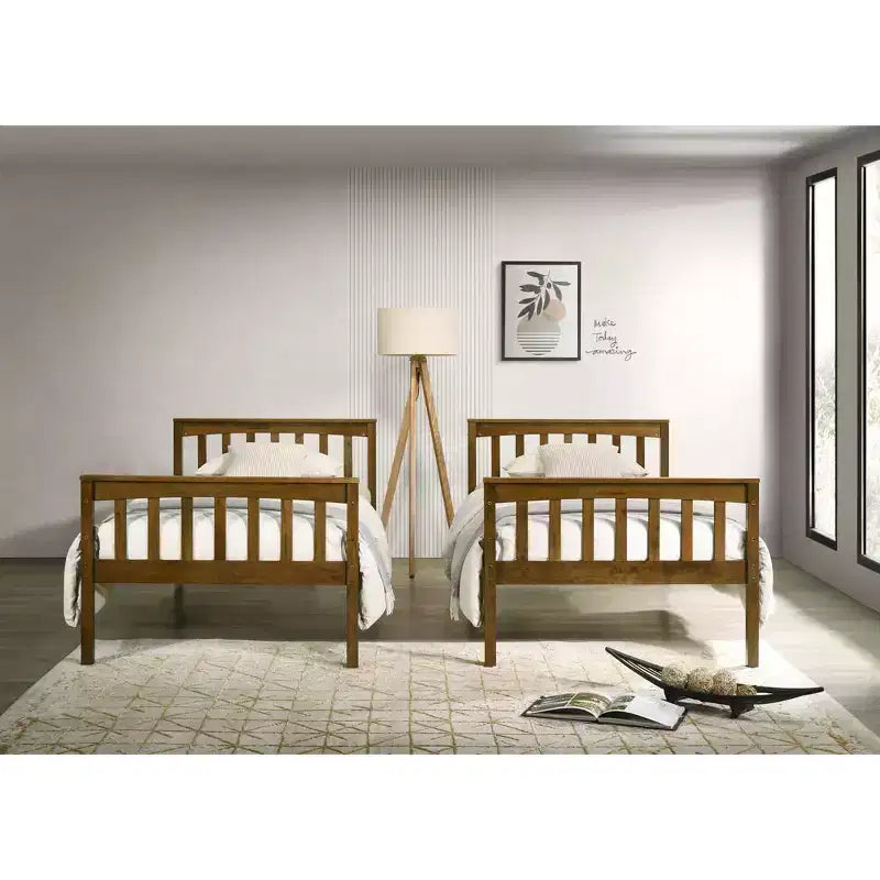 Home Design Ames Twin Over Twin Solid Wood Standard Bunk Bed, Twin Bed Convertible
