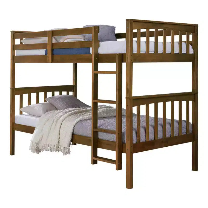 Home Design Ames Twin Over Twin Solid Wood Standard Bunk Bed, Twin Bed Convertible