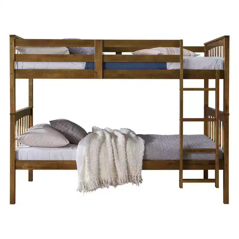 Home Design Ames Twin Over Twin Solid Wood Standard Bunk Bed, Twin Bed Convertible