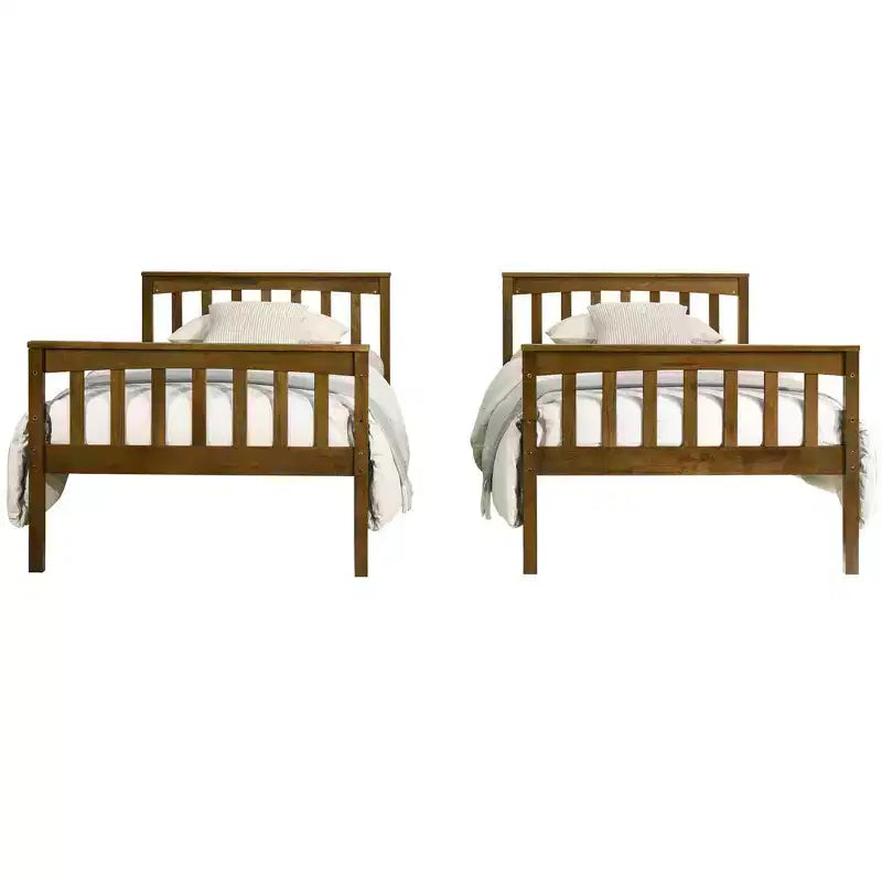 Home Design Ames Twin Over Twin Solid Wood Standard Bunk Bed, Twin Bed Convertible