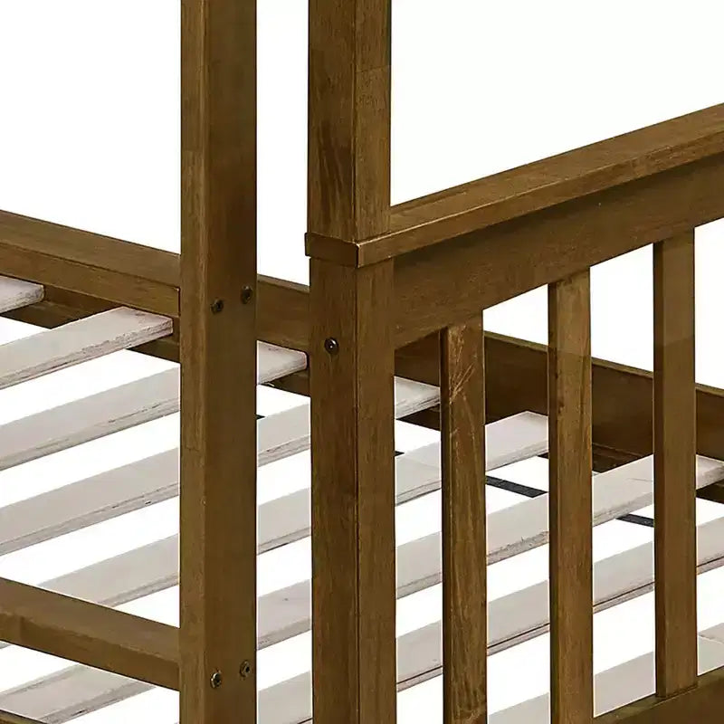 Home Design Ames Twin Over Twin Solid Wood Standard Bunk Bed, Twin Bed Convertible