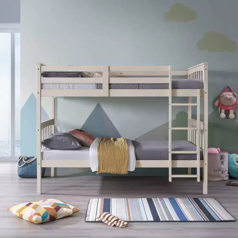 Home Design Ames Twin Over Twin Solid Wood Standard Bunk Bed, Twin Bed Convertible
