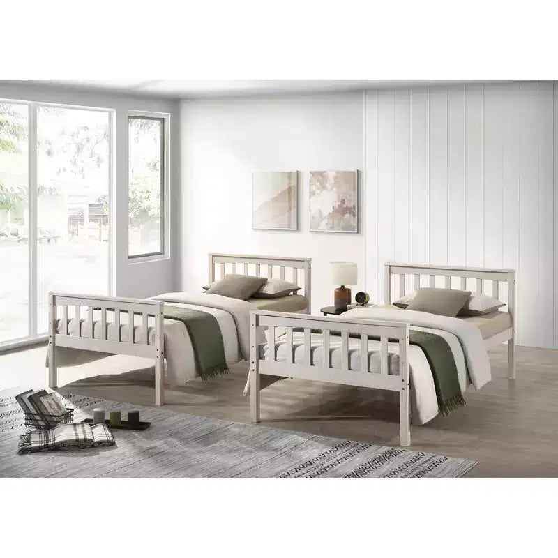 Home Design Ames Twin Over Twin Solid Wood Standard Bunk Bed, Twin Bed Convertible