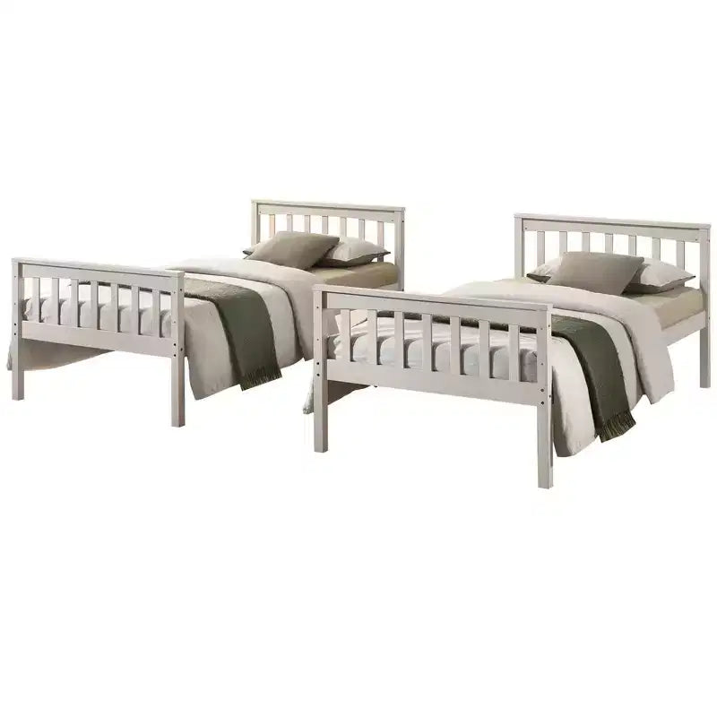 Home Design Ames Twin Over Twin Solid Wood Standard Bunk Bed, Twin Bed Convertible