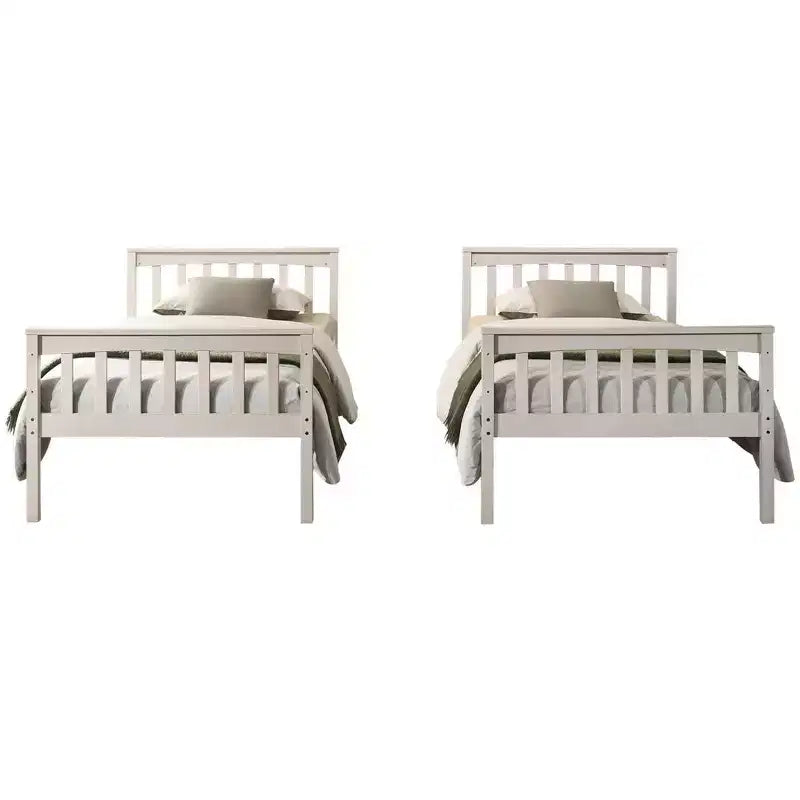 Home Design Ames Twin Over Twin Solid Wood Standard Bunk Bed, Twin Bed Convertible