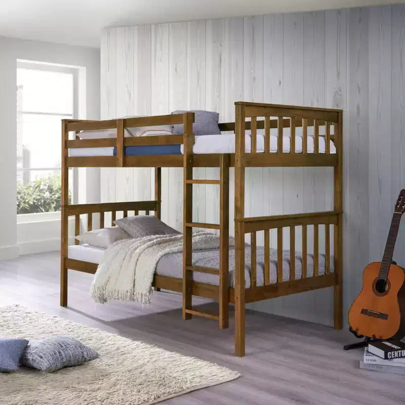Home Design Ames Twin Over Twin Solid Wood Standard Bunk Bed, Twin Bed Convertible