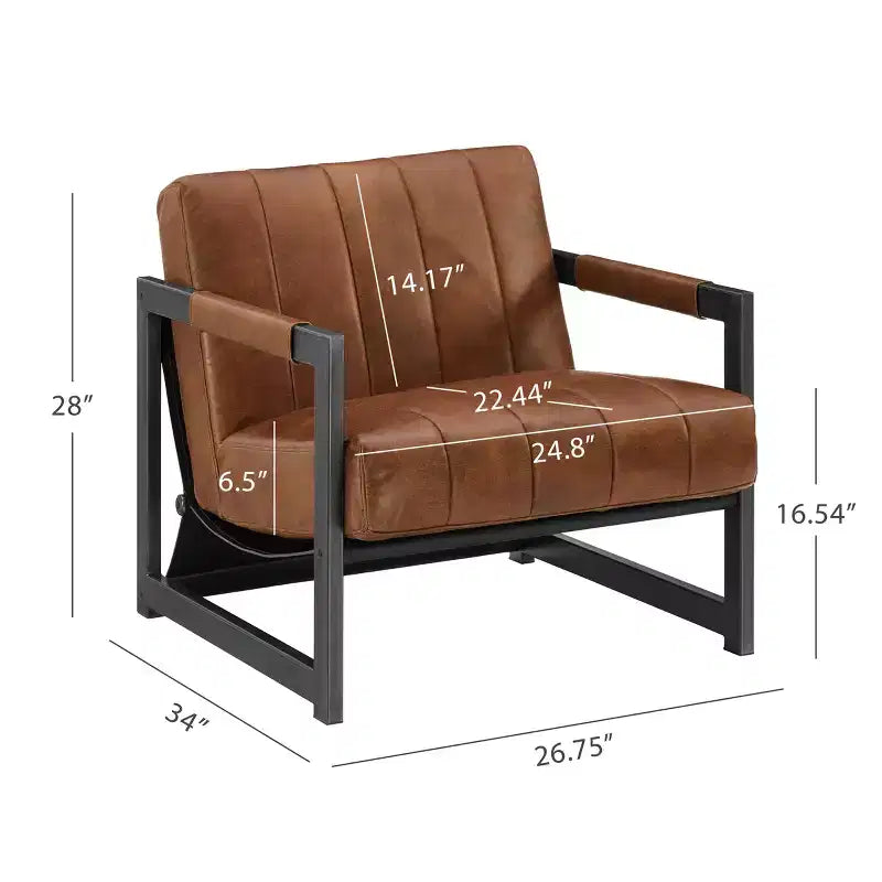 Art Leon Genuine Leather Lounge Accent Chair with Armrest