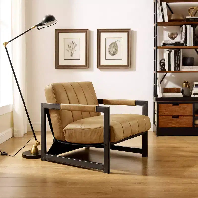 Art Leon Genuine Leather Lounge Accent Chair with Armrest