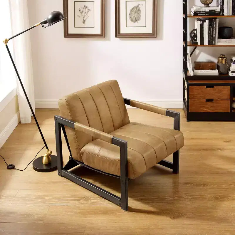 Art Leon Genuine Leather Lounge Accent Chair with Armrest