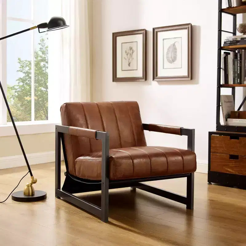 Art Leon Genuine Leather Lounge Accent Chair with Armrest