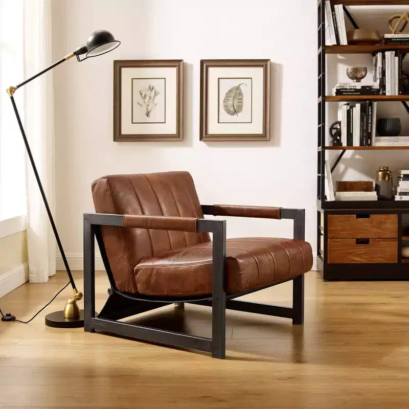 Art Leon Genuine Leather Lounge Accent Chair with Armrest
