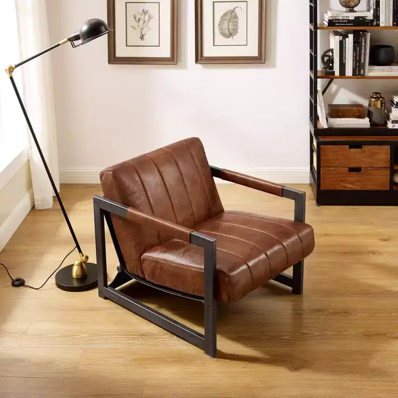 Art Leon Genuine Leather Lounge Accent Chair with Armrest
