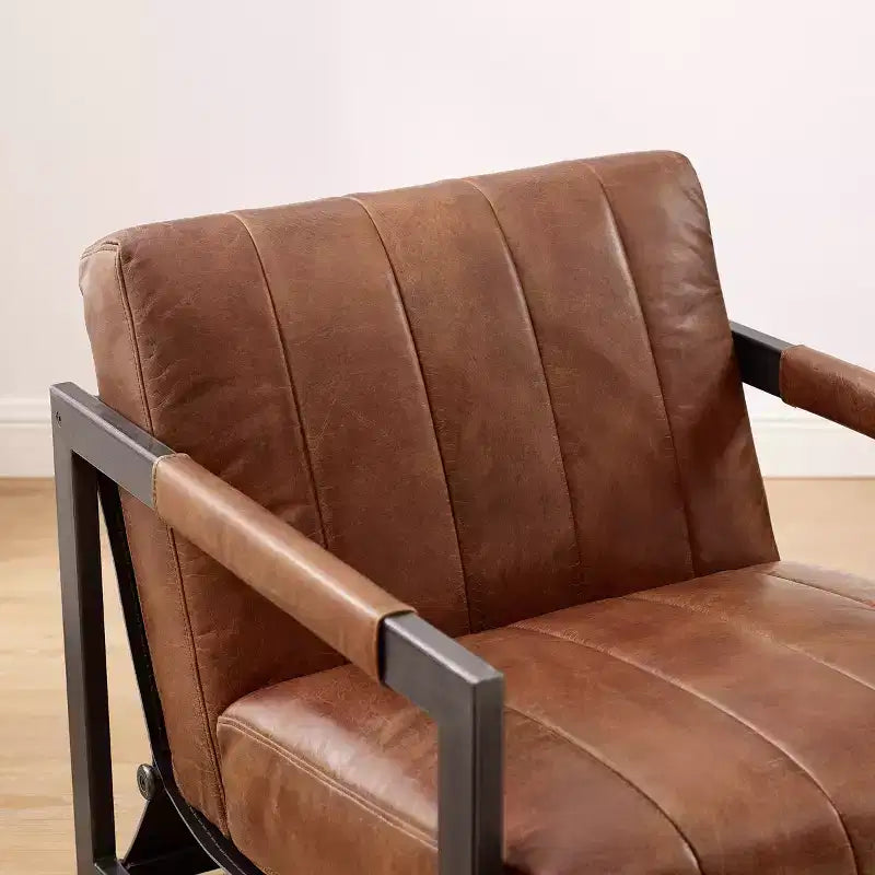Art Leon Genuine Leather Lounge Accent Chair with Armrest