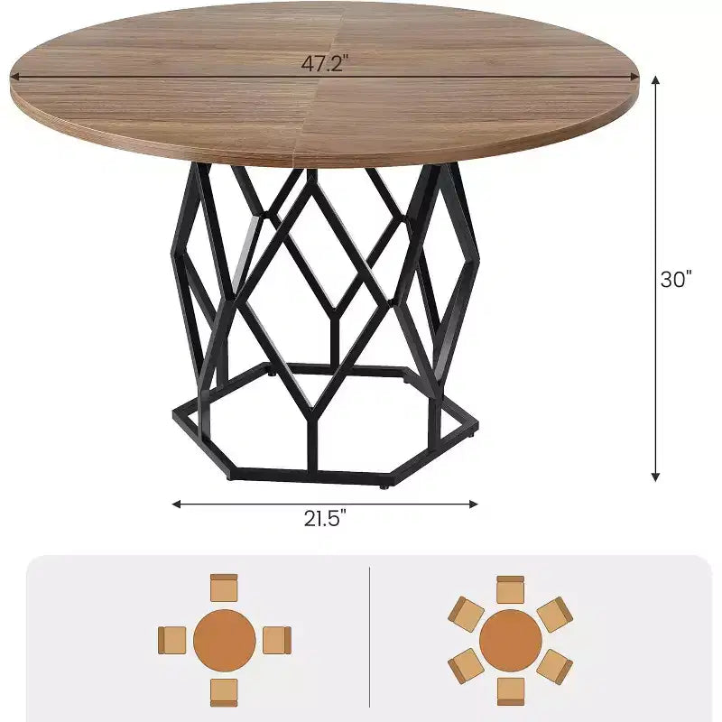 Table à manger ronde 47" pour 4-6 personnes, Tables de salle à manger et cuisine avec base métallique (sans chaise)