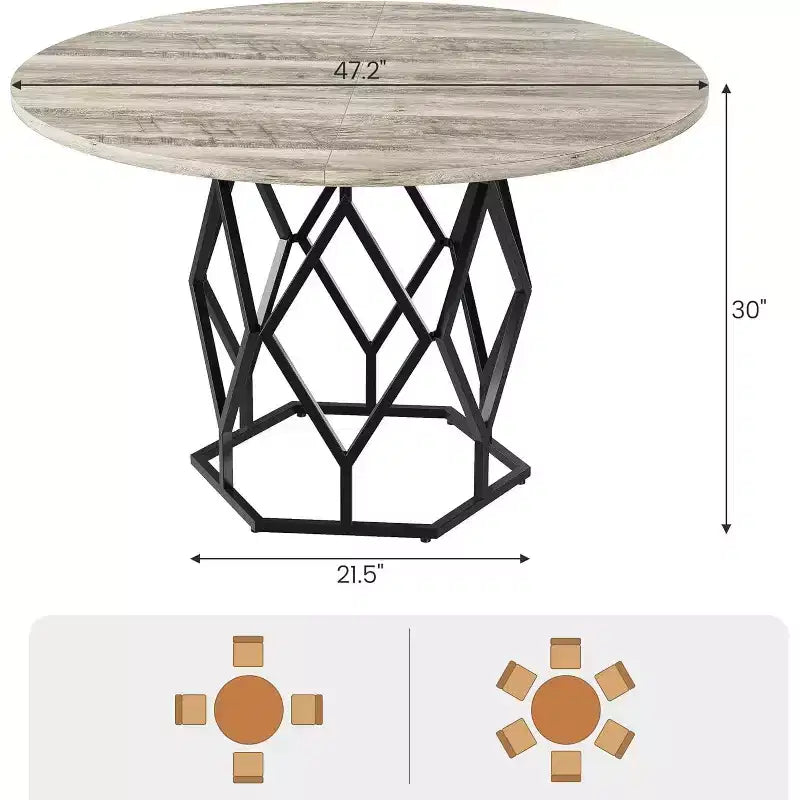 Table à manger ronde 47" pour 4-6 personnes, Tables de salle à manger et cuisine avec base métallique (sans chaise)