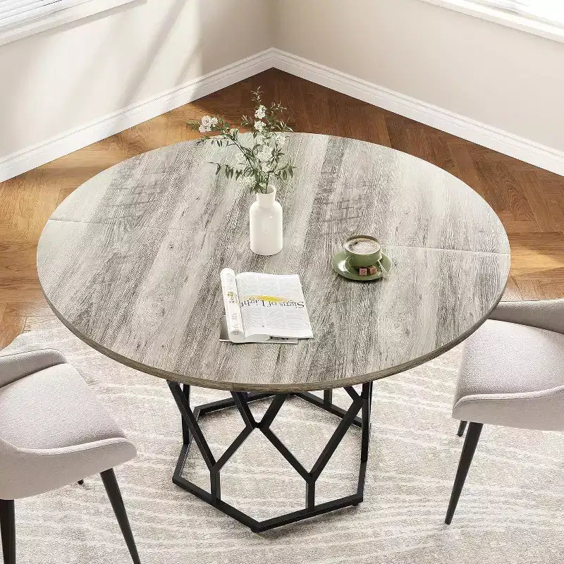 Table à manger ronde 47" pour 4-6 personnes, Tables de salle à manger et cuisine avec base métallique (sans chaise)