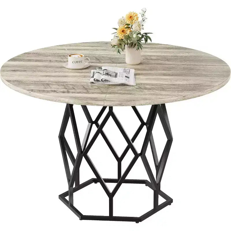 Table à manger ronde 47" pour 4-6 personnes, Tables de salle à manger et cuisine avec base métallique (sans chaise)