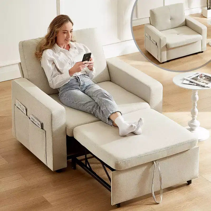 Dyonery 3-in-1 Sleeper Sofa Chair Bed 42.5 W Convertible Sleeper Chair with Pull Out Bed