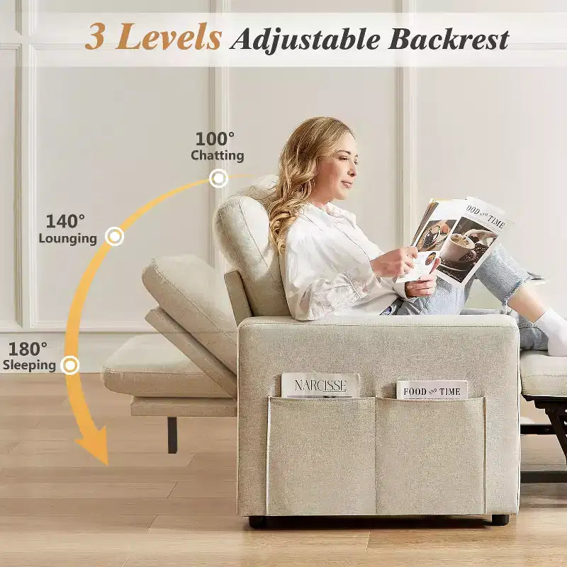 Dyonery 3-in-1 Sleeper Sofa Chair Bed 42.5 W Convertible Sleeper Chair with Pull Out Bed