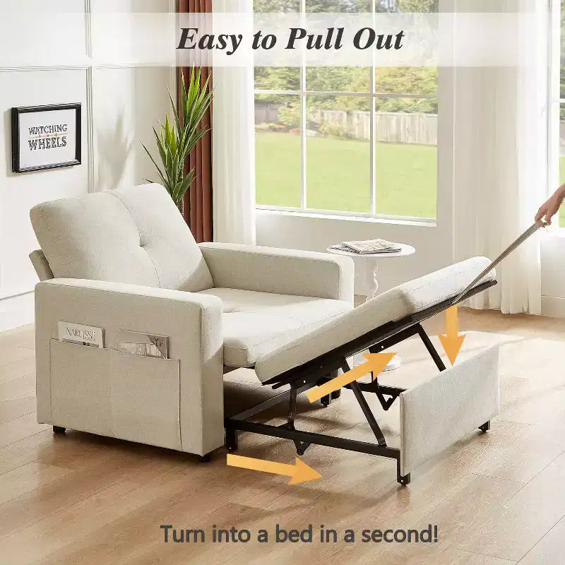 Dyonery 3-in-1 Sleeper Sofa Chair Bed 42.5 W Convertible Sleeper Chair with Pull Out Bed