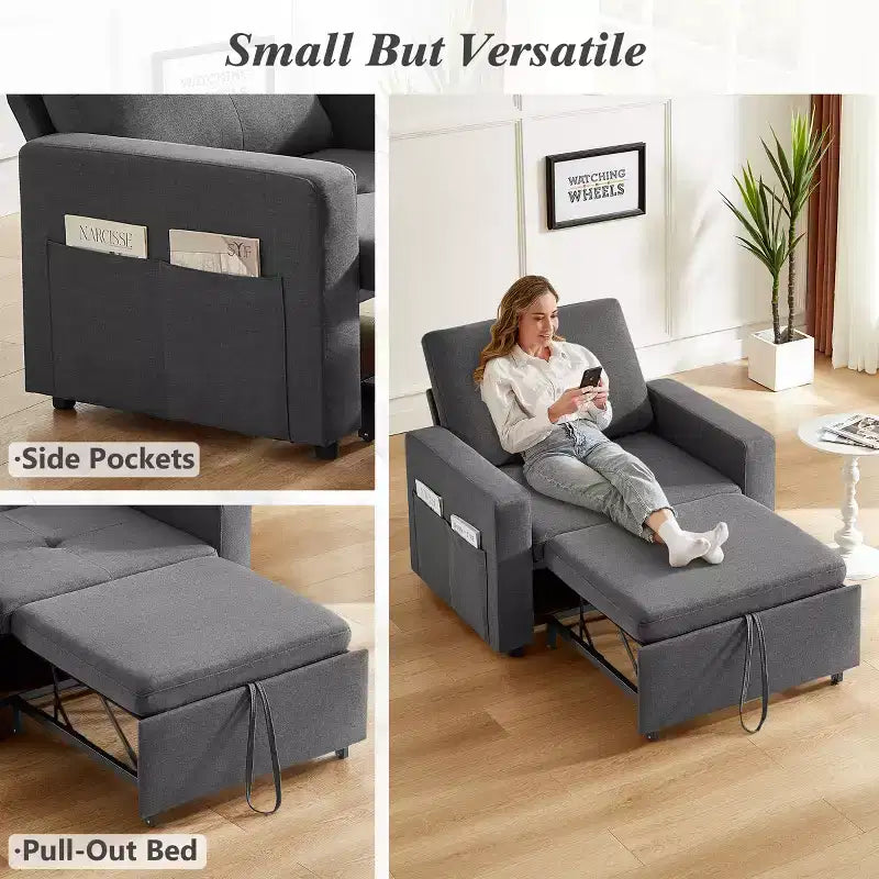 Dyonery 3-in-1 Sleeper Sofa Chair Bed 42.5 W Convertible Sleeper Chair with Pull Out Bed