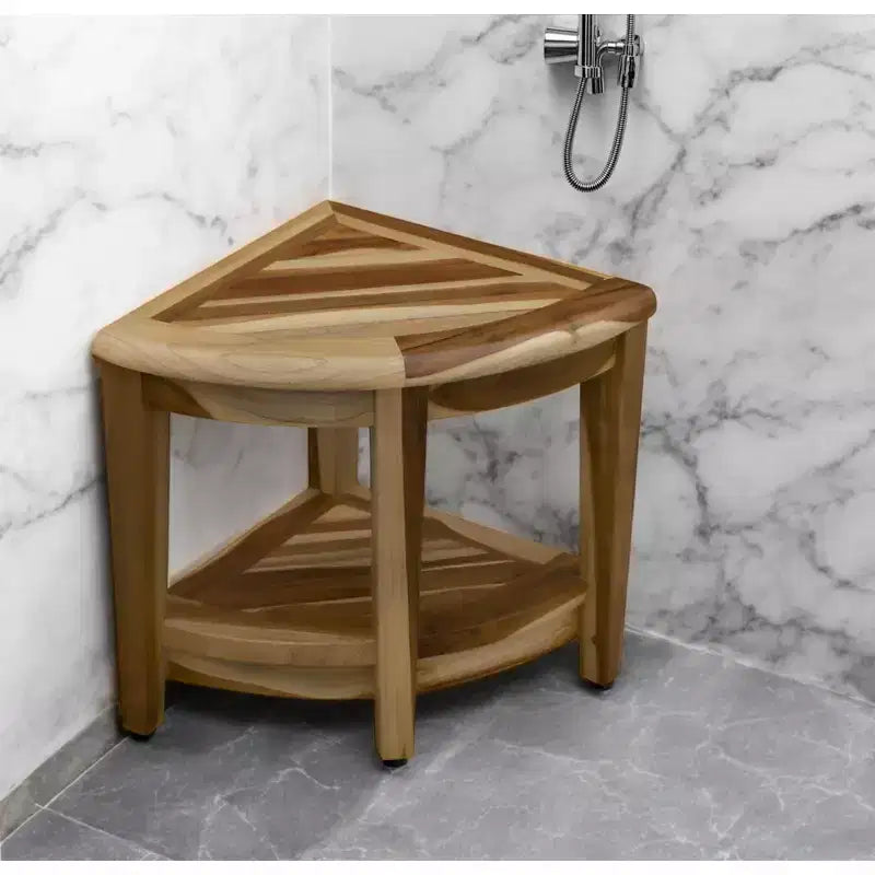 HomeRoots 22 Natural Teak Corner Shower Bench With Shelf