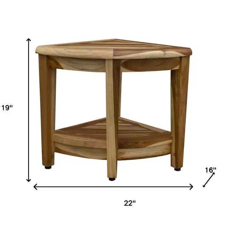 HomeRoots 22 Natural Teak Corner Shower Bench With Shelf
