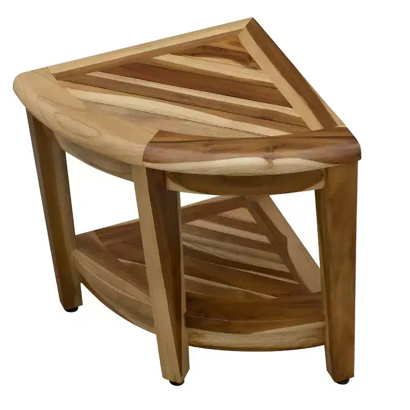 HomeRoots 22 Natural Teak Corner Shower Bench With Shelf