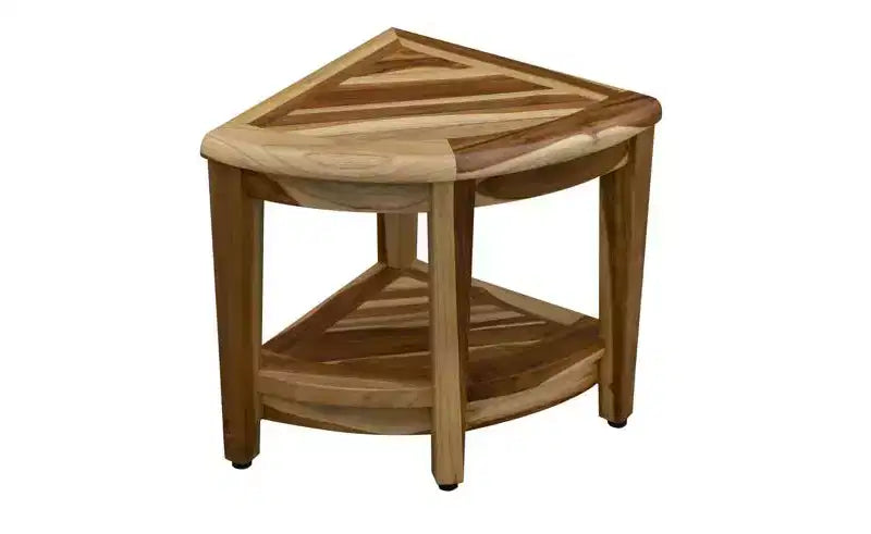 HomeRoots 22 Natural Teak Corner Shower Bench With Shelf