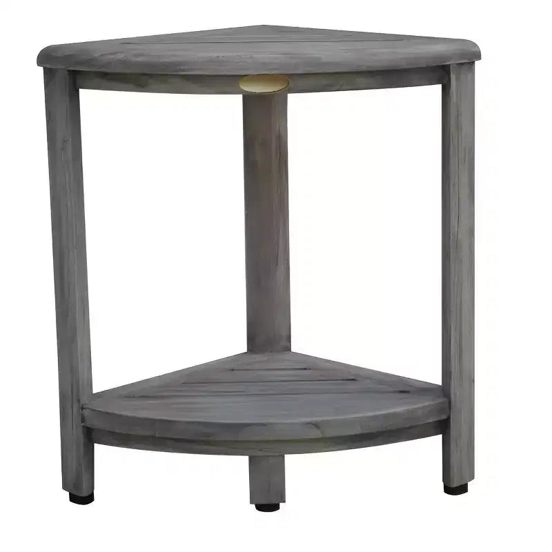 HomeRoots 17 Gray Teak Corner Shower Bench With Shelf