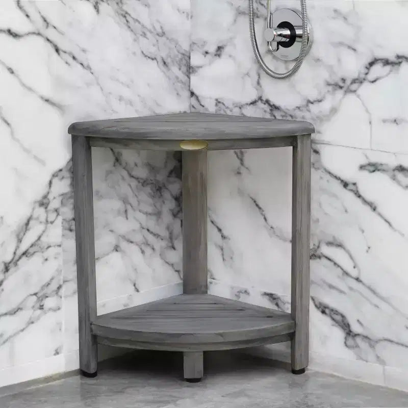 Banc de douche d'angle HomeRoots 17 gris teck avec étagère