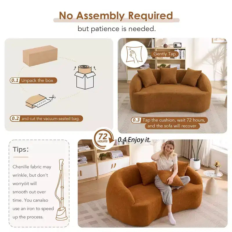 Whisen 55 Scratch-Resistant Chenille Curved Loveseat Full Compression Sofa Couch