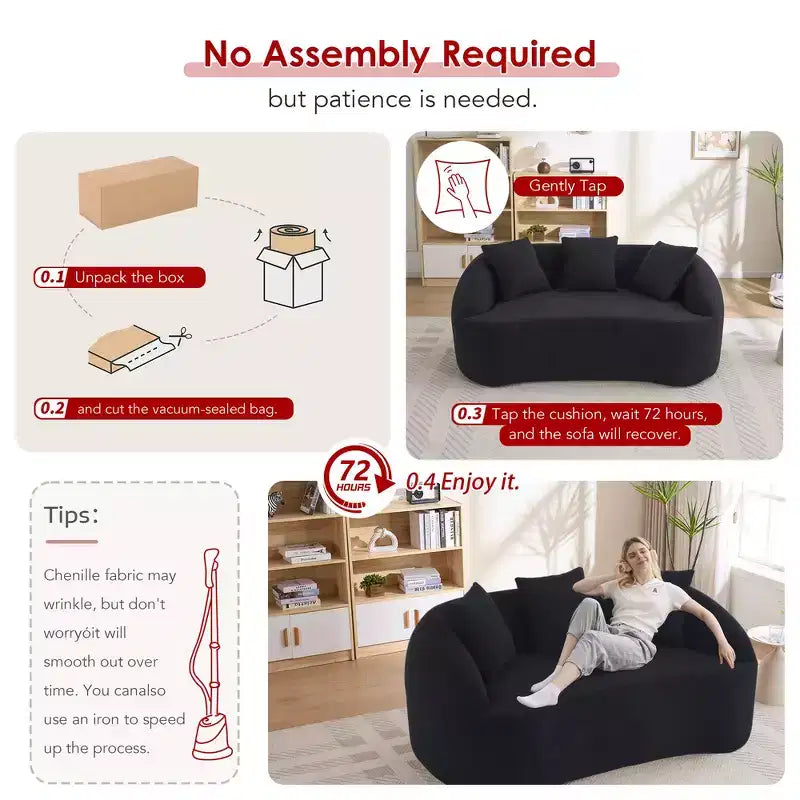 Whisen 55 Scratch-Resistant Chenille Curved Loveseat Full Compression Sofa Couch