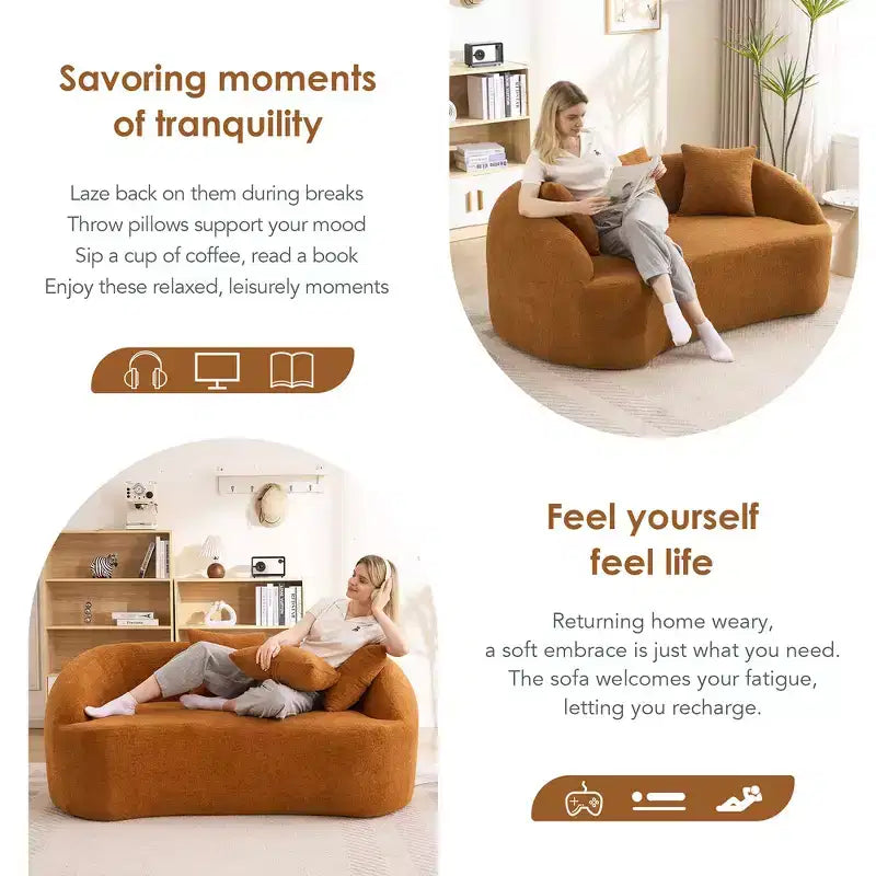 Whisen 55 Scratch-Resistant Chenille Curved Loveseat Full Compression Sofa Couch