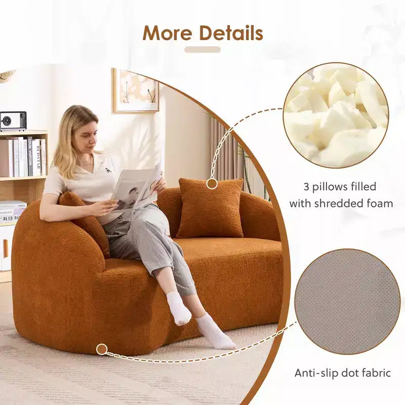 Whisen 55 Scratch-Resistant Chenille Curved Loveseat Full Compression Sofa Couch