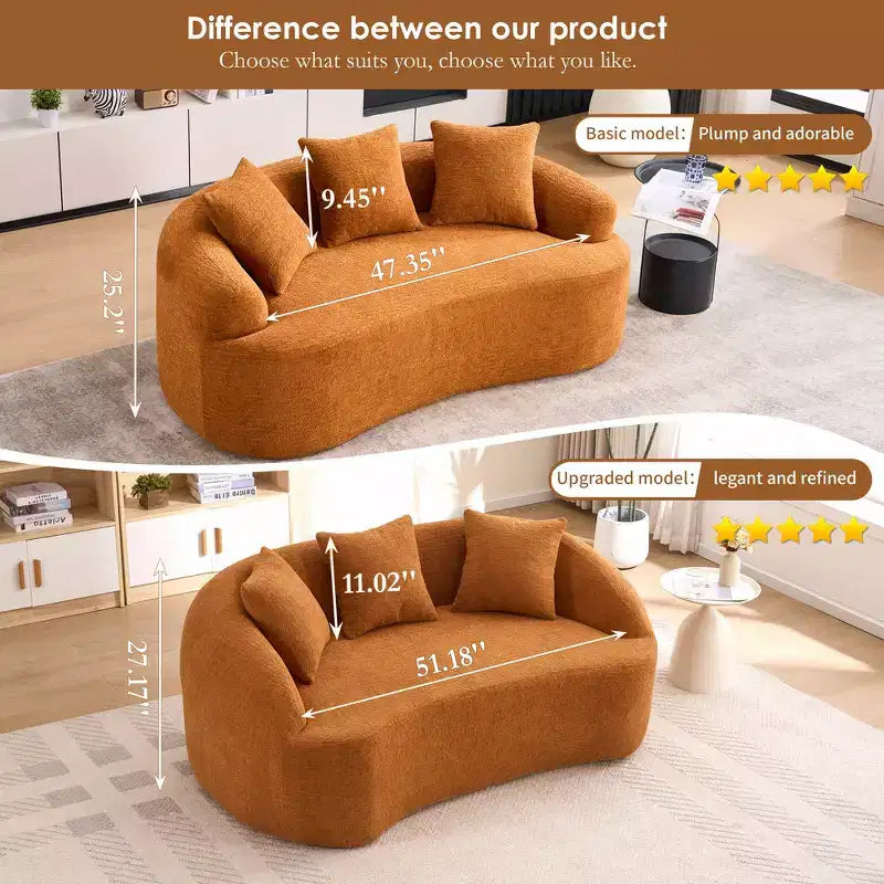 Whisen 55 Scratch-Resistant Chenille Curved Loveseat Full Compression Sofa Couch