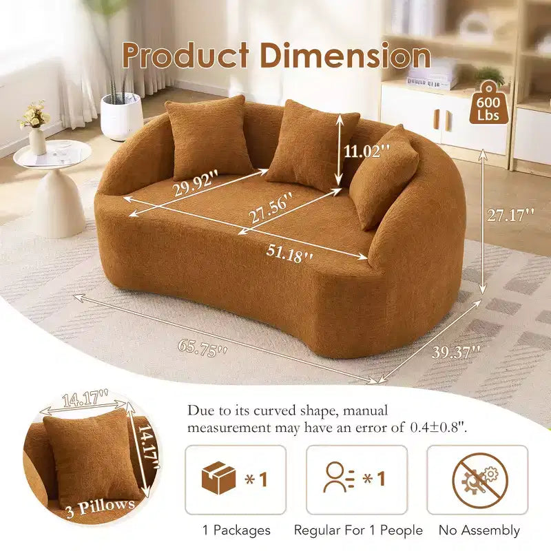 Whisen 55 Scratch-Resistant Chenille Curved Loveseat Full Compression Sofa Couch