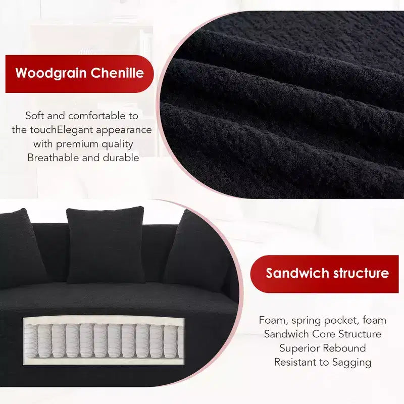 Whisen 55 Scratch-Resistant Chenille Curved Loveseat Full Compression Sofa Couch