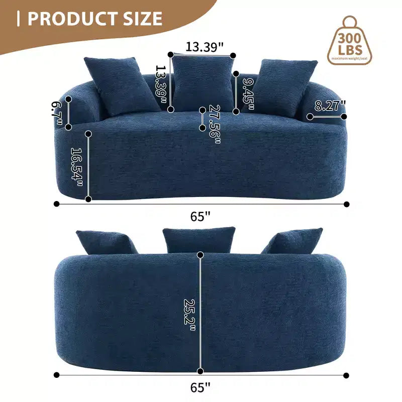 Whisen 55 Scratch-Resistant Chenille Curved Loveseat Full Compression Sofa Couch